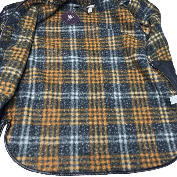 NWT Ava & Viv 2X Women’s Curly Fleece Plaid Jacket Black Gold Shirt Shacket - Picture 9 of 12